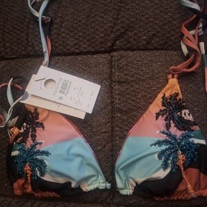 Maaji Multi-Color Embellished Triangle Bikini Top - Peach, Teal, Black